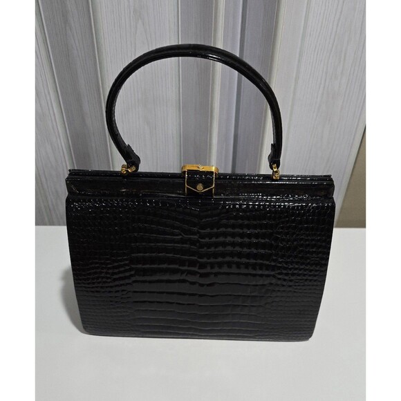 Vintage 1950s/1960s Valigeria Cernaia black crocodile handbag, - Picture 1 of 9